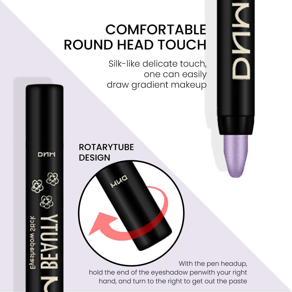 evpct Juego de 2 barras de sombra de ojos crema para ojos morado claro y Vioiet Shimmer Eye Crayon Shadow Brightener Stick Pencil Pen sombras a