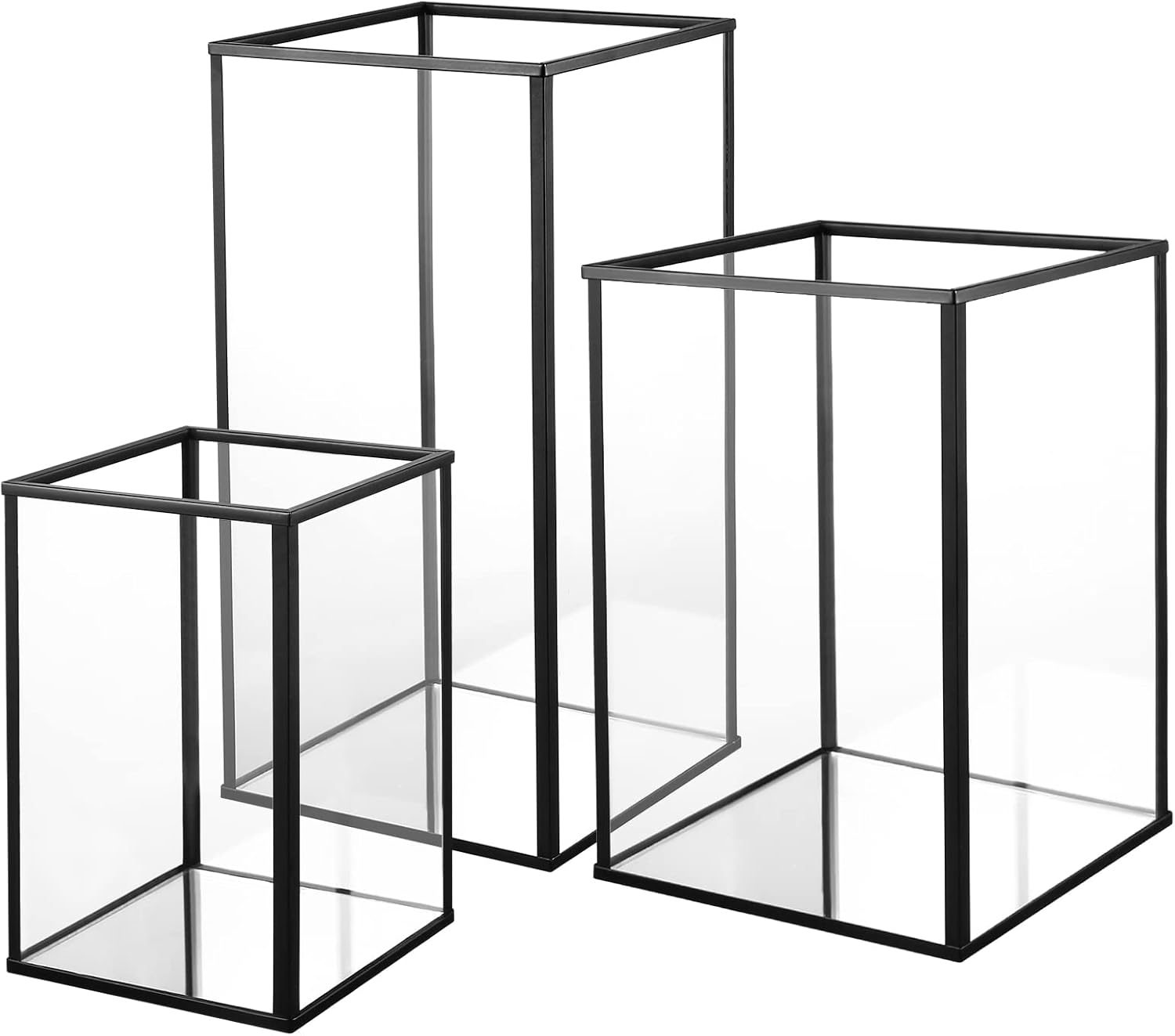 Phosphor Juego de 3 portavelas de huracán grande, portavelas de cristal negro para bodas, fiestas, vacaciones.