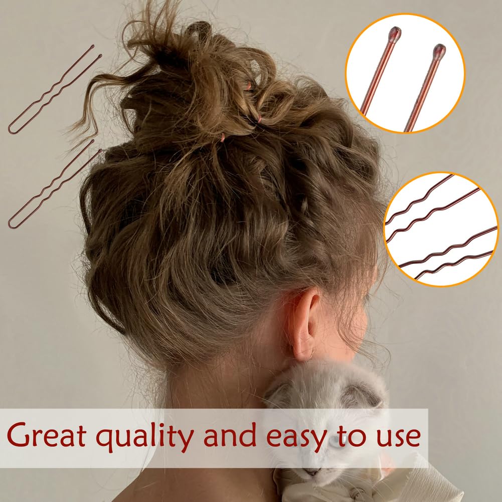 YINGFENG – 330 horquillas para el cabello en forma de U, color marrón, 2.4 pulgadas, para mujeres y niñas, con caja de almacenamiento, accesorios