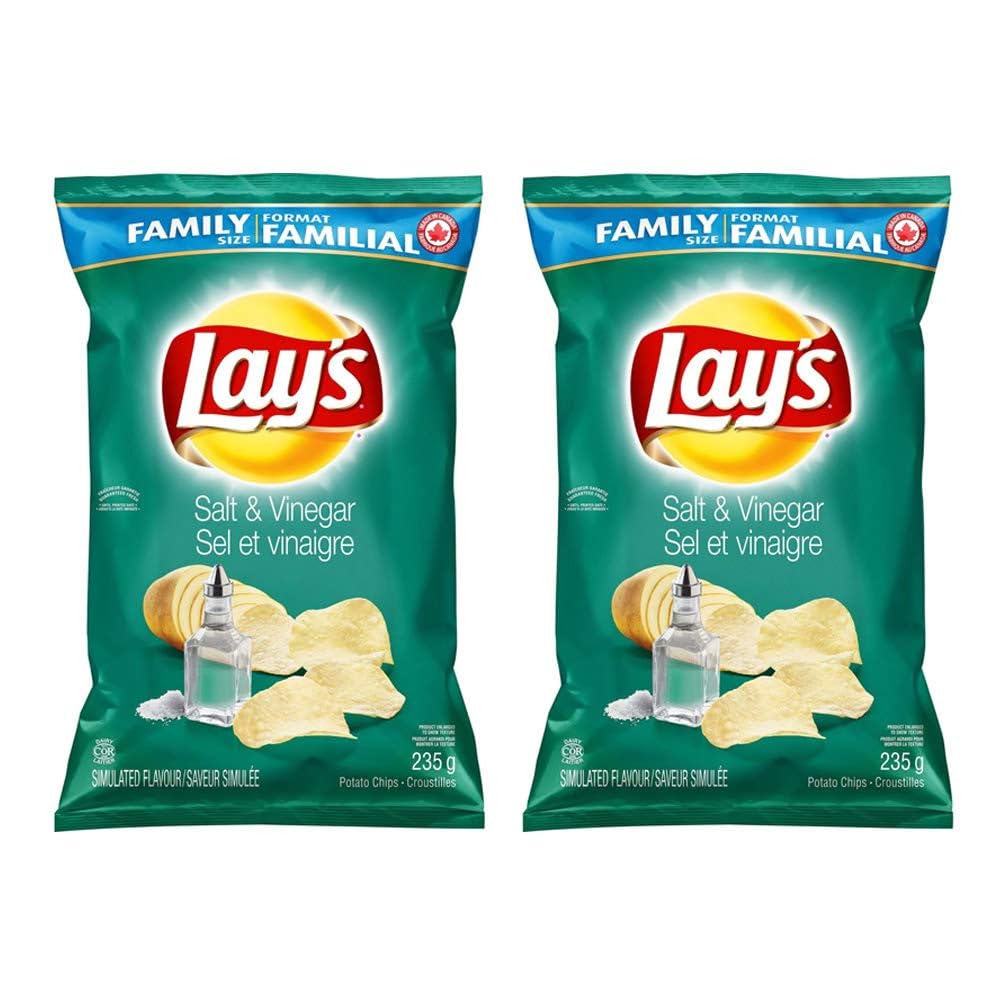 Lay’s Papas fritas, sal y vinagre 8.29 oz8.3 onzas, paquete de 2 importado de Canadá