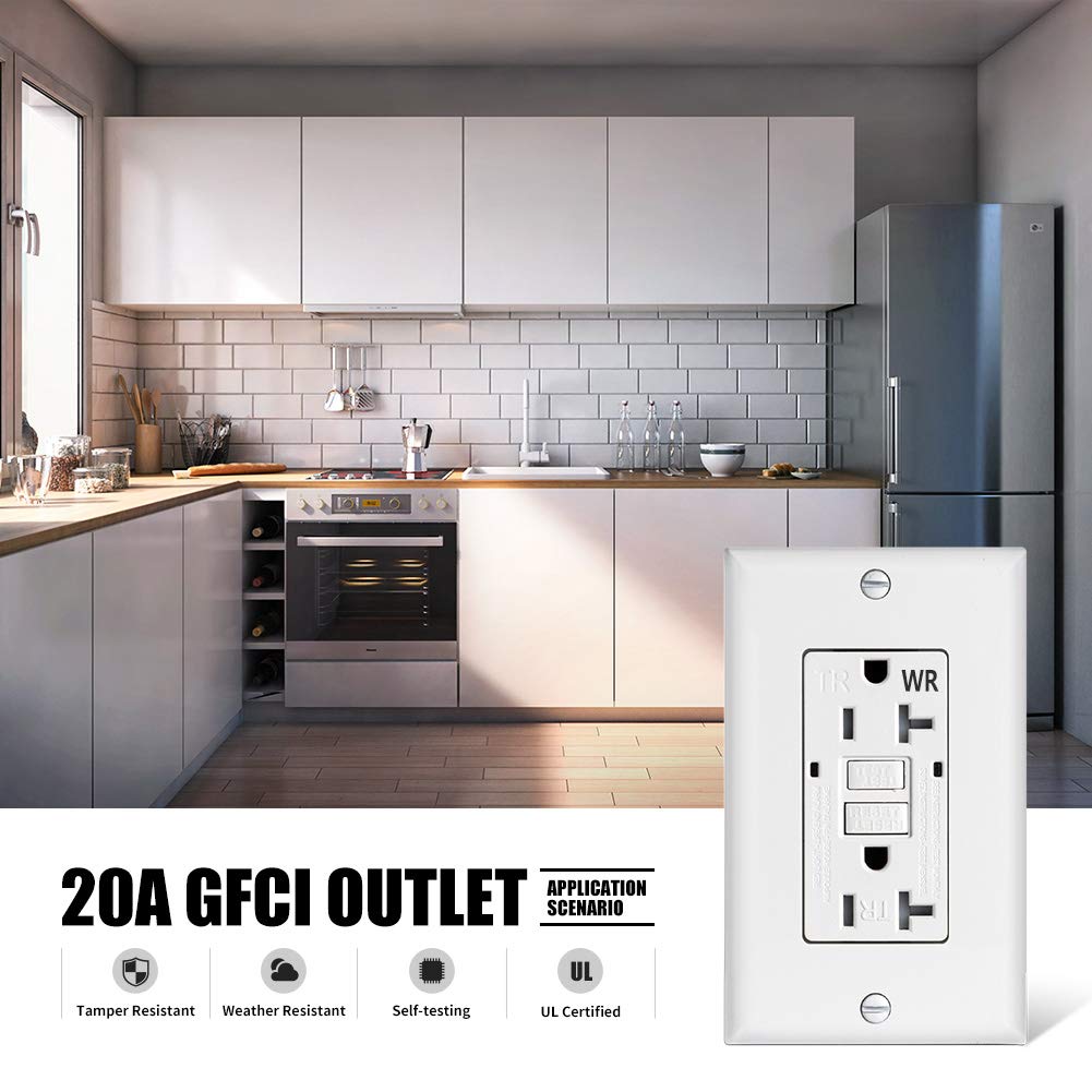 Receptáculo de salida GFCI de 20 amperios para exteriores, prueba dúplex, resistente a manipulaciones y resistente a la intemperie, salida de