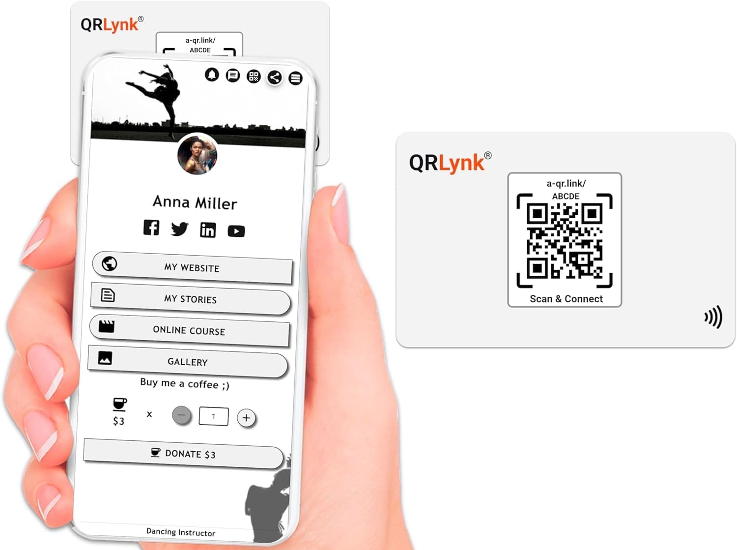 QRLynk Tarjeta Smart Tap – Tarjeta de visita con chip NFC – Ideal para compartir presencia digital – Funciona en iPhone y Android – Sin aplicación,