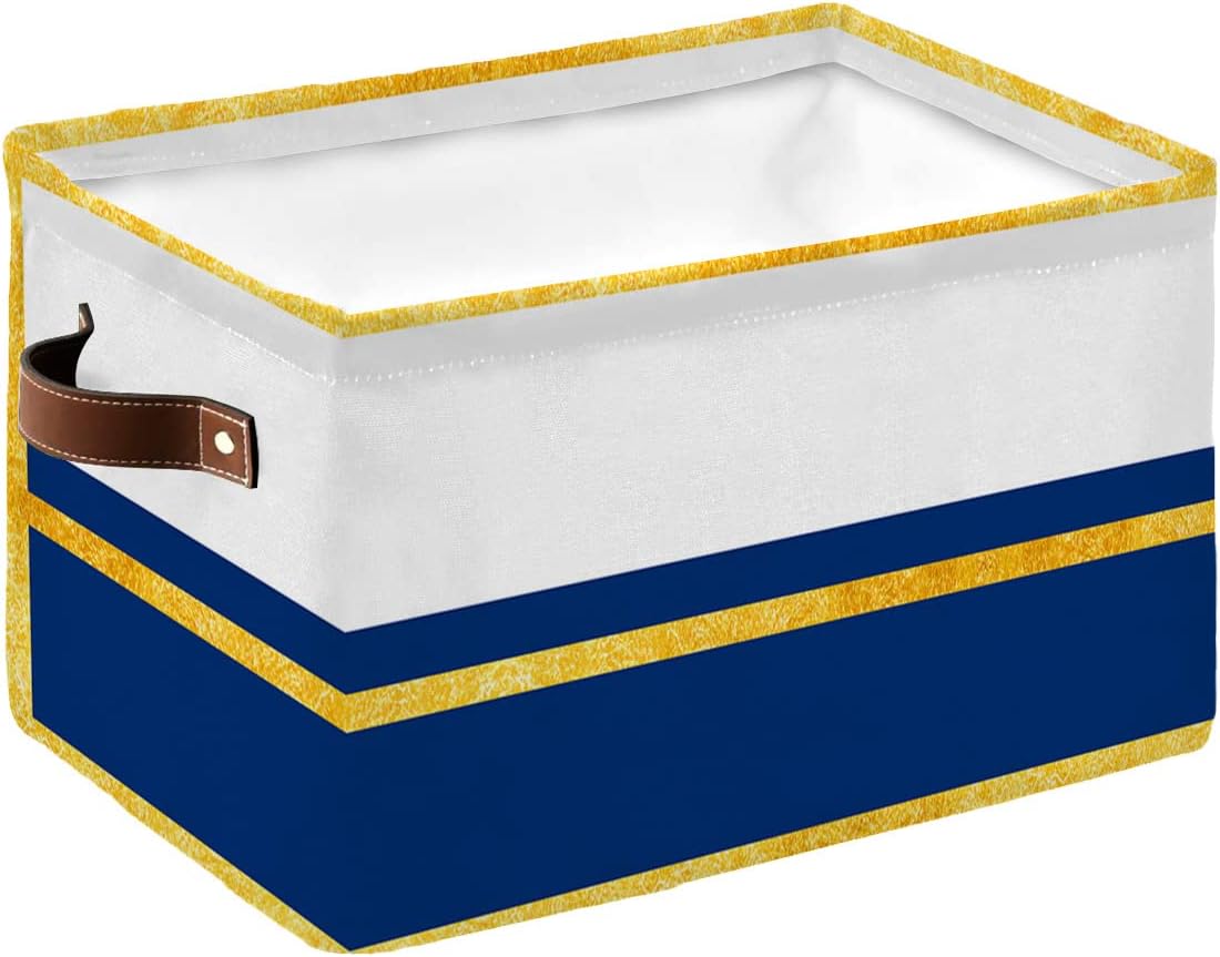 Luxurious Navy Blue Geometric Storage Basket for Organizing Shelves, Collapsible Storage Bins Boxes with Handle, Yellow Modern Line Abstract Art