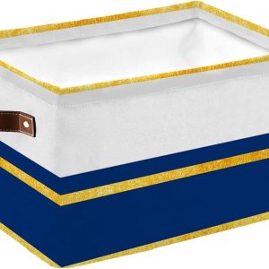 Luxurious Navy Blue Geometric Storage Basket for Organizing Shelves, Collapsible Storage Bins Boxes with Handle, Yellow Modern Line Abstract Art Luxurious Navy Blue Geometric Storage Basket for Organizing Shelves, Collapsible Storage Bins Boxes with Handle, Yellow Modern Line Abstract Art