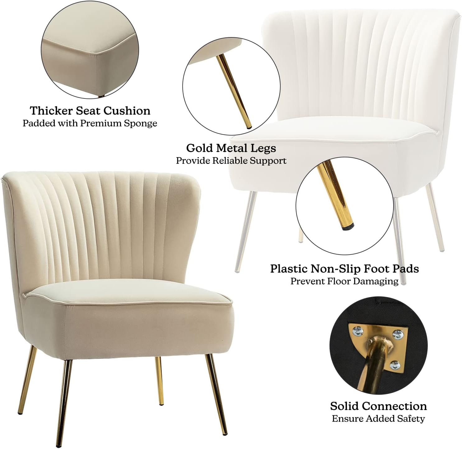 HULALA HOME Silla decorativa de terciopelo, moderna silla lateral tapizada con patas de metal dorado, silla sin brazos, cómoda silla de sala de