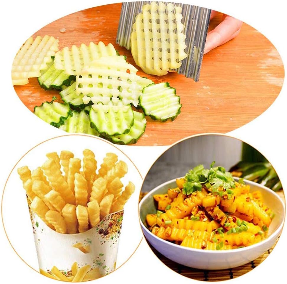 Juego de 4 herramientas de corte arrugado, herramienta de corte ondulado de acero inoxidable, cortador de patatas y verduras duradero seguro y