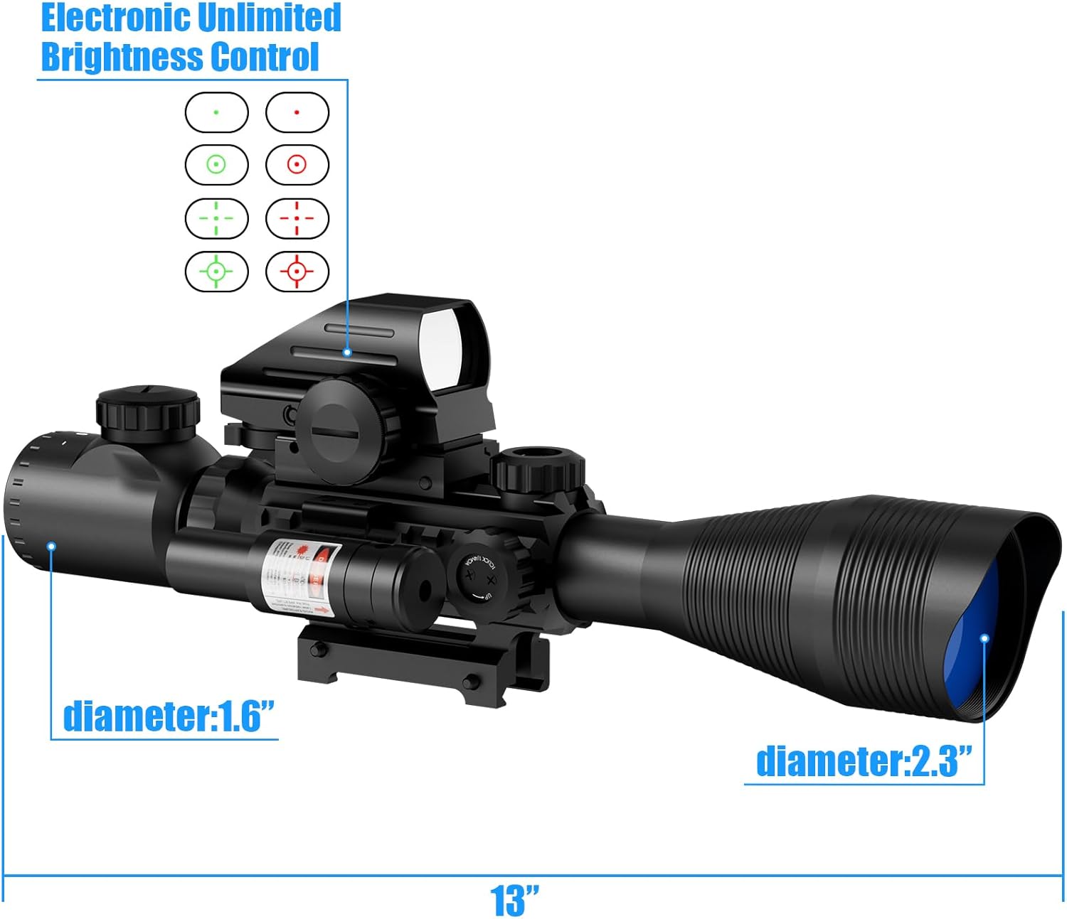4-1216x50EG Rifle Scope Combo Dual Illuminated RedGreen with GreenRed Laser 4 Models Holographic Reticle Red Dot for Rail Mount