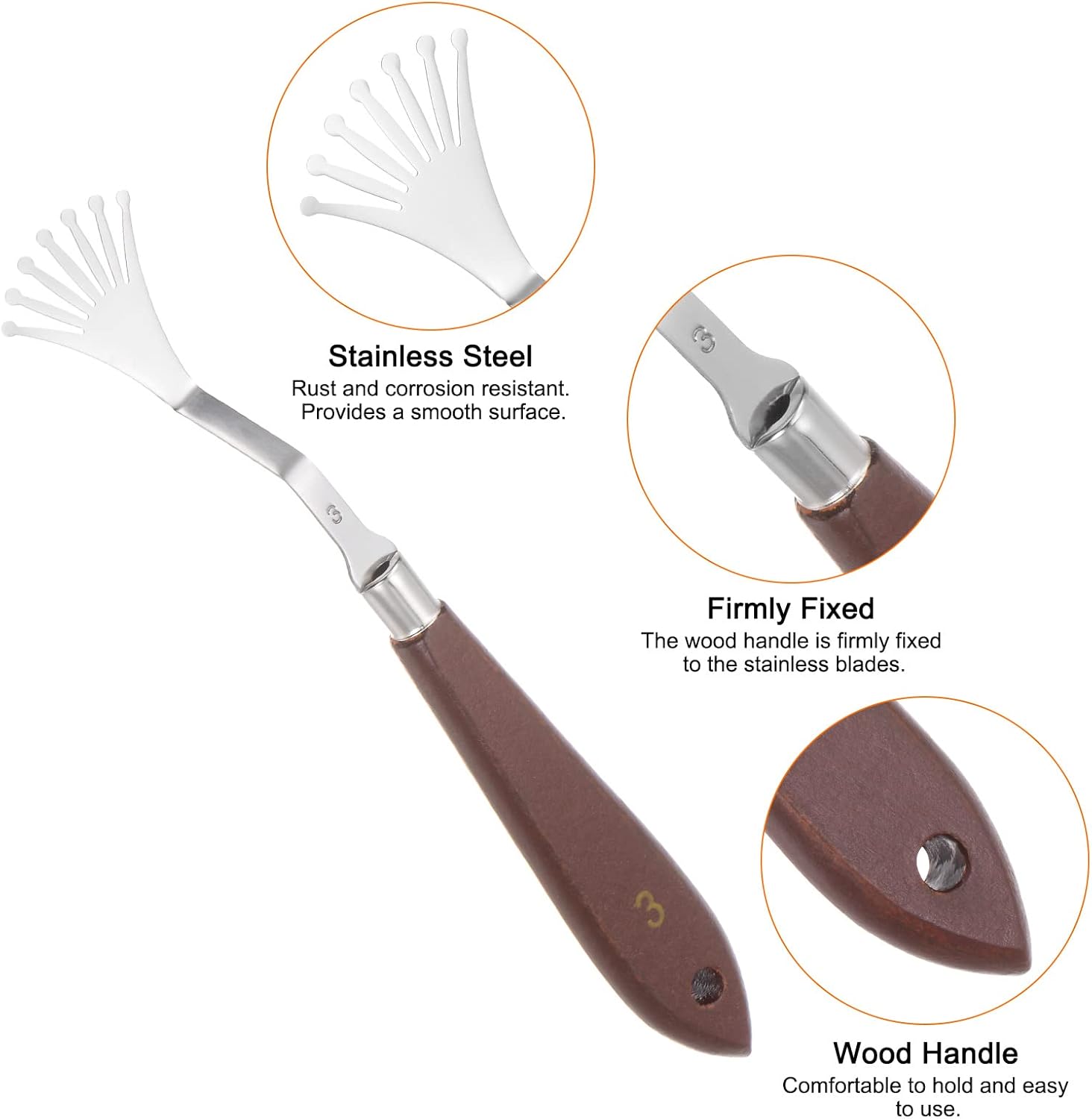 2pcs No.3 Paleta Cuchillos 1.299 in Ancho Acero Inoxidable Triangular Dentado Espátula Pintura Cuchillo de Paleta con Mango de Madera para Óleo