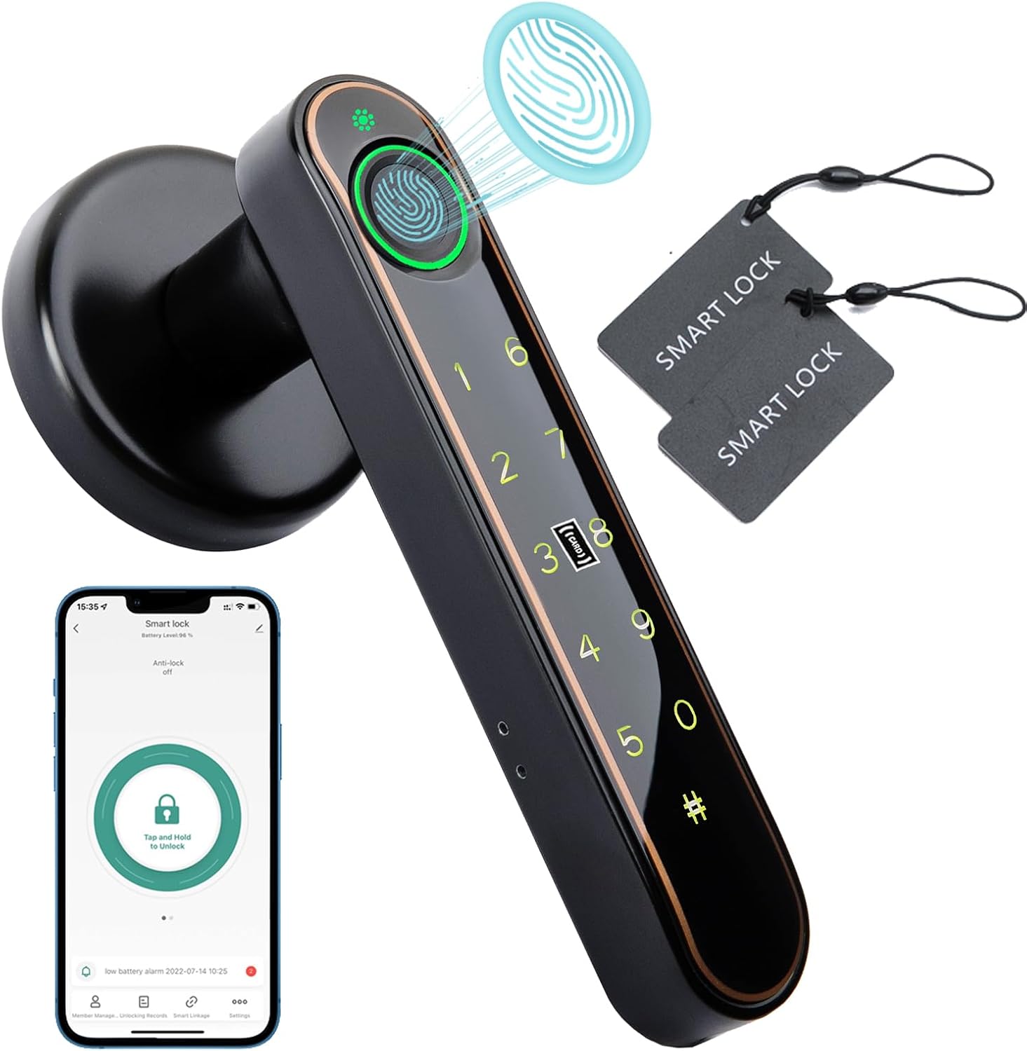 Desbloqueo 5 en 1 huella digital, Bluetooth, código, tarjeta IC, cerradura de puerta con huella dactilar, perilla de puerta inteligente, cerradura