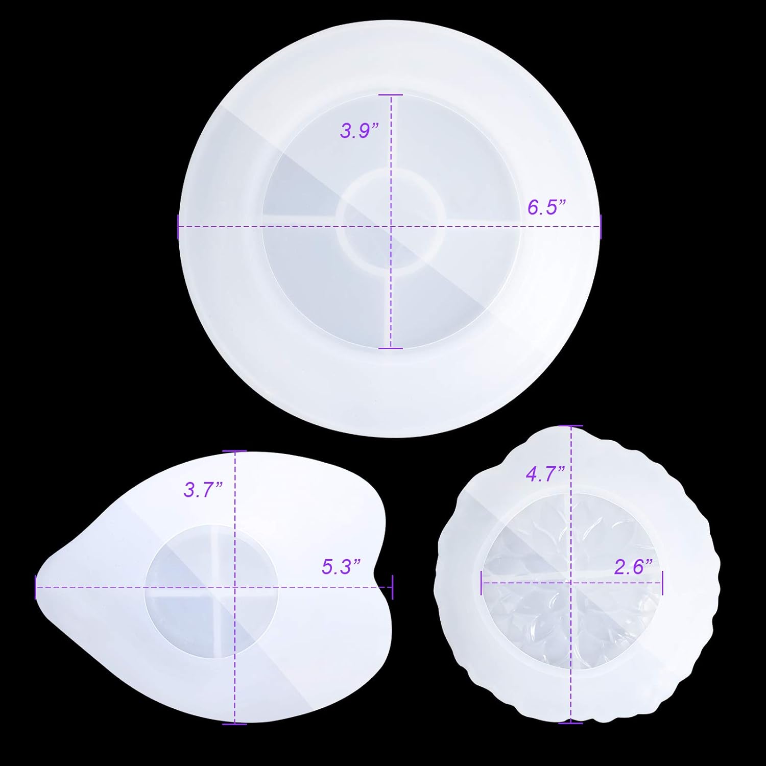 NiArt Moldes de silicona suave de resina epoxi, fundición de bricolaje, 3 formas hechas a mano, bandeja de joyería de geoda drusa, bandeja para