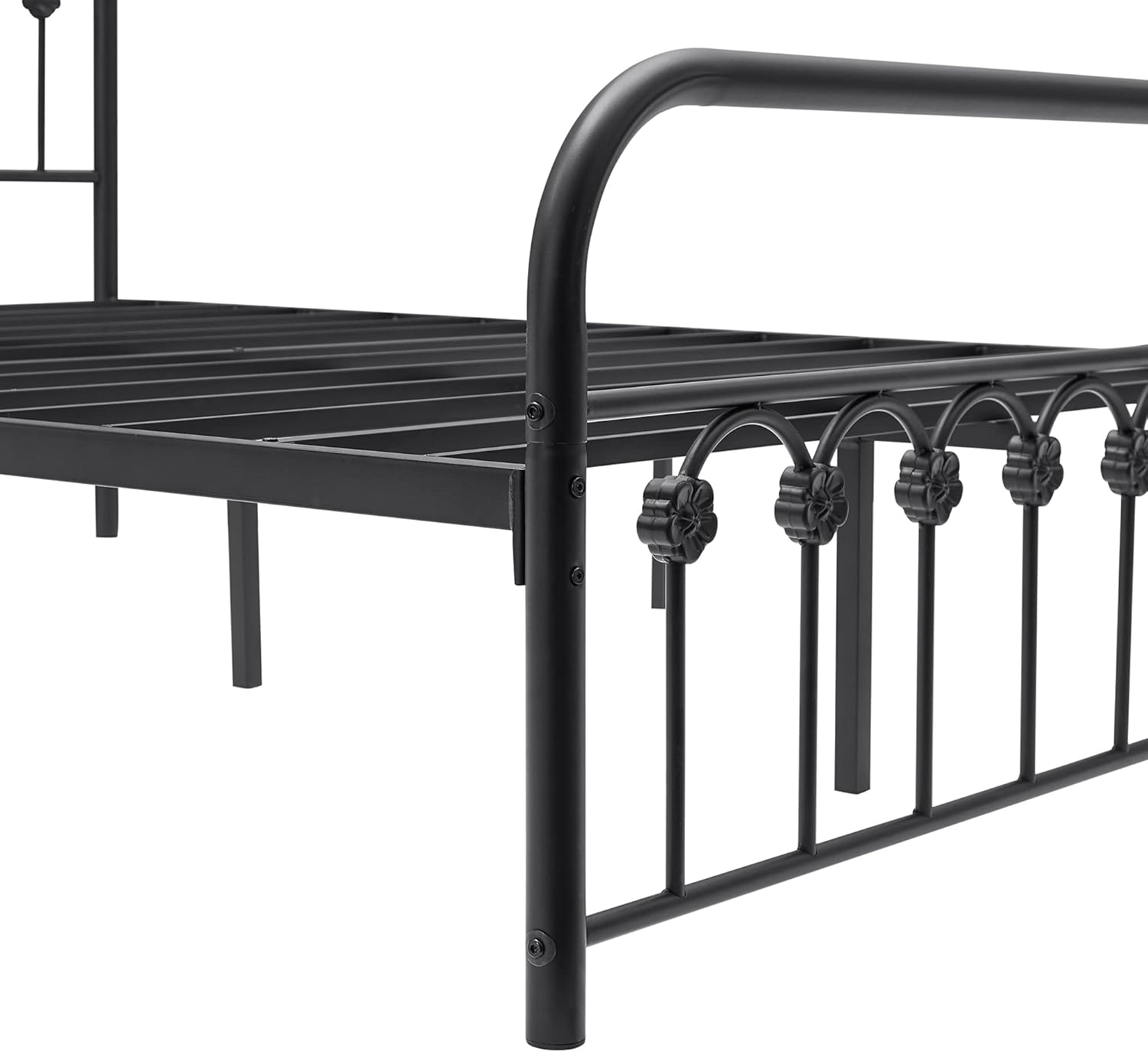 VECELO Base de cama clásica de metal con cabecera y estribo de estilo victoriano, no necesita somier, tamaño Queen