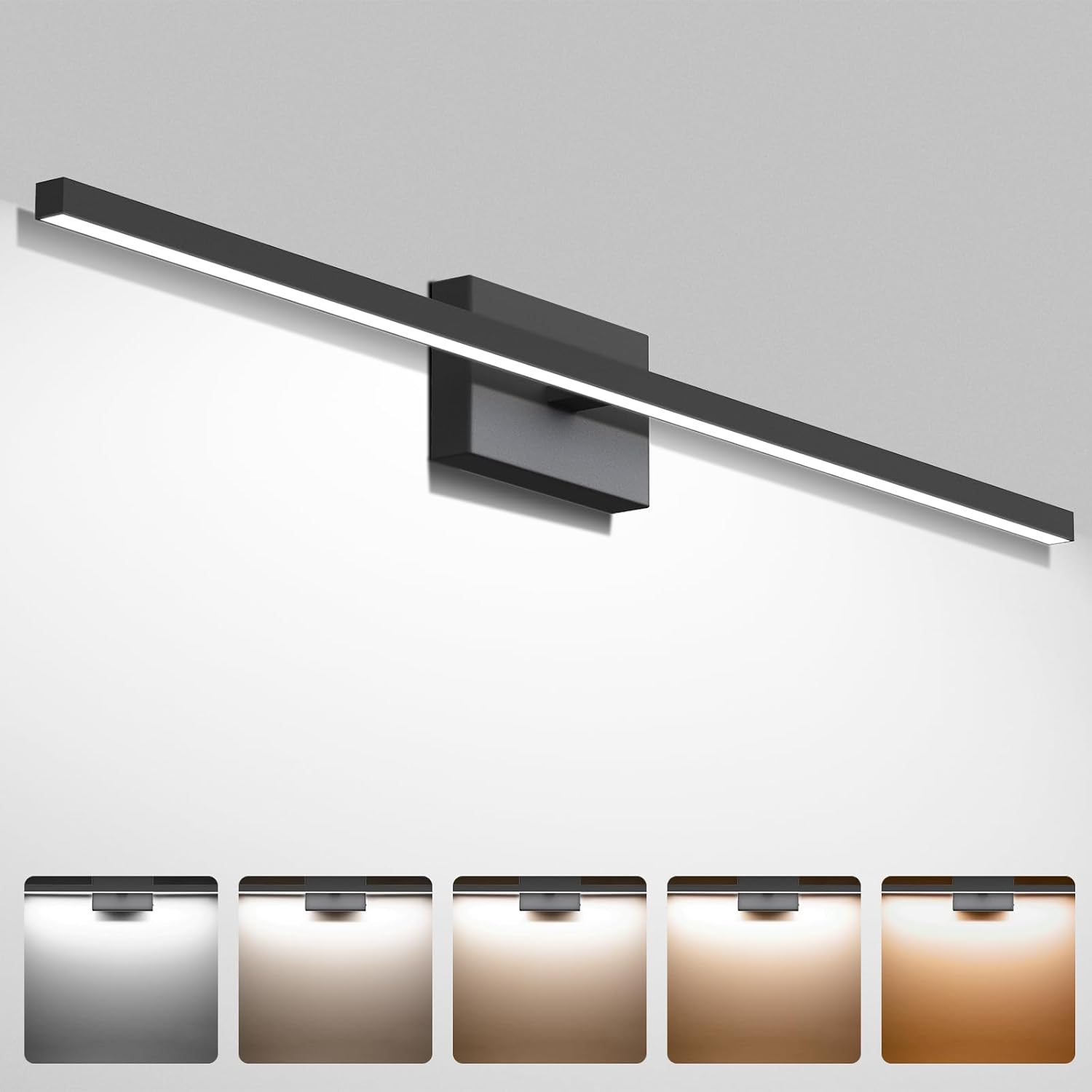 NIORSUN Lámpara de tocador de baño moderna de 39.37 pulgadas, regulable, 5CCT 1680LM 24W luces LED de baño sobre espejo, accesorios de iluminación