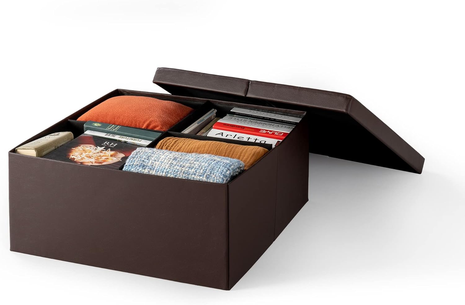 Otto & Ben – Mesa de centro con parte superior de elevación inteligente, plegable, de piel sintética, otomana, reposapiés, cuadrado de 30 pulgadas,
