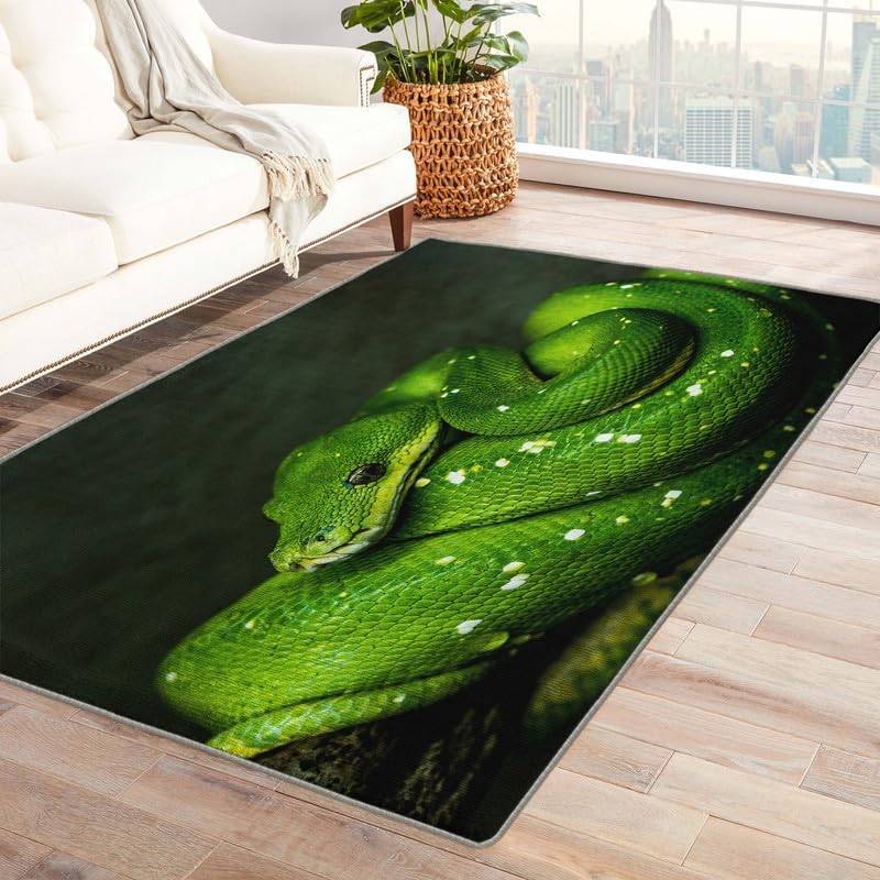 Alfombra de 2 x 3 pies, alfombra de área pequeña de serpiente, lavable para entrada, sala de estar, dormitorio, alfombra de reptil, antideslizante,