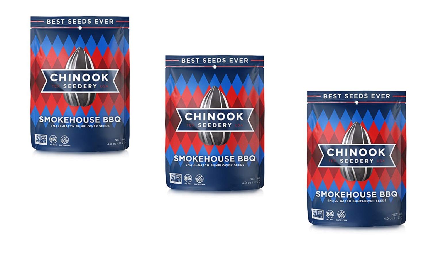 Chinook Semillas de girasol Seedery Smokehouse BBQ  Paquete de 3