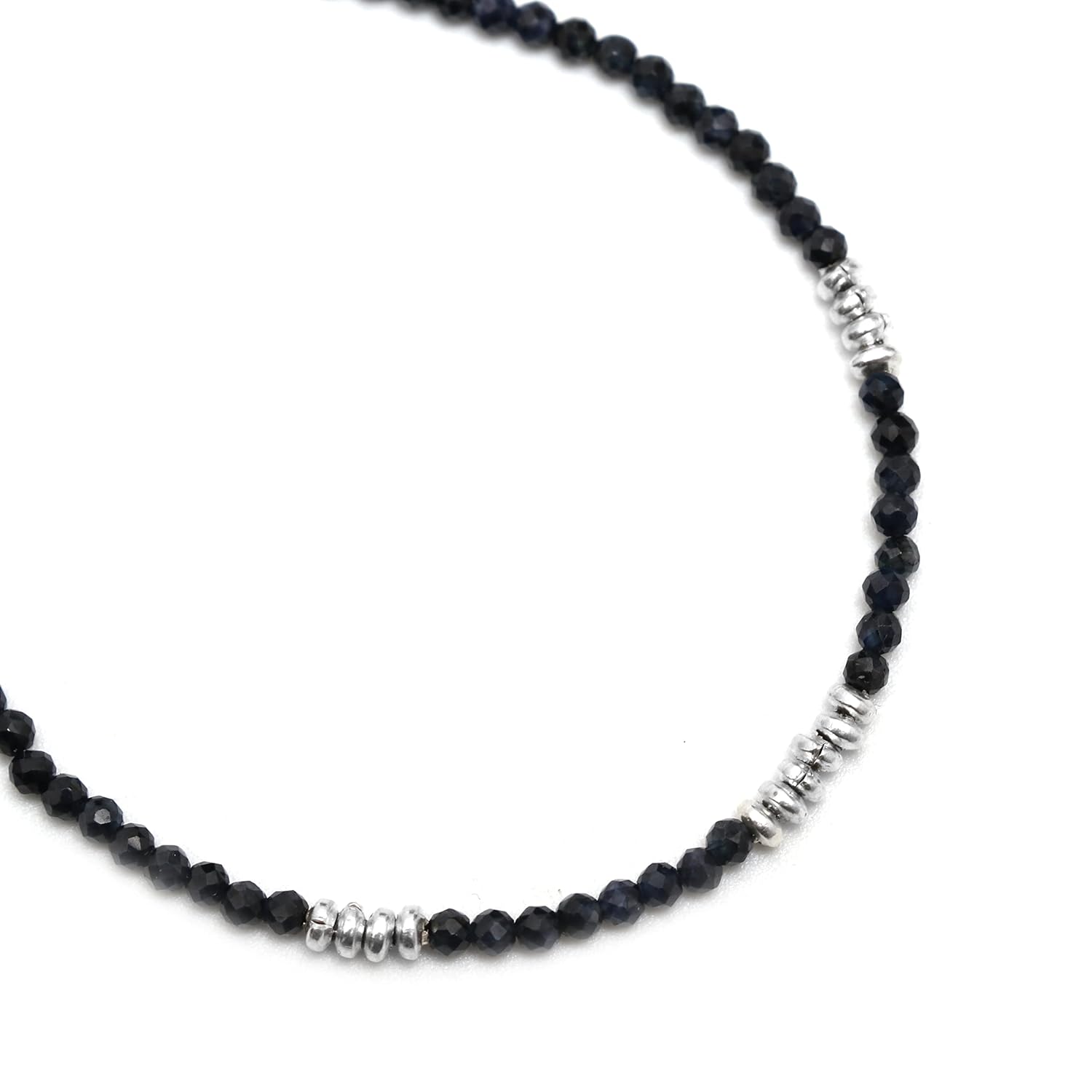 Gempires Natural Black Spinel Beads Bracelet, Spinel Gemstone Jewelry, Gift For her, 7+1 inch Adjustable Silver plated Chain (Black Spinel)