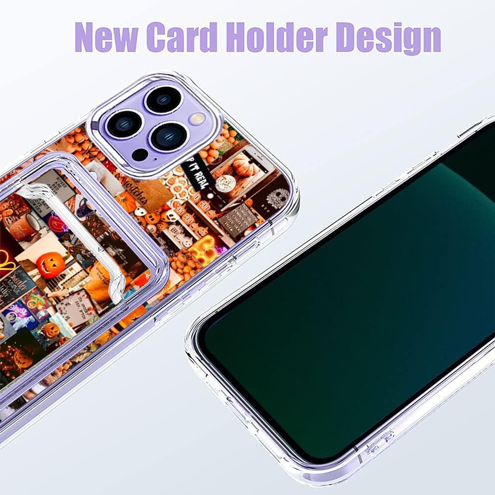 Funda estética para iPhone 13 Pro Max con tarjetero, diseño de calabaza retro, diseño moderno y moderno, funda de regalo de TPU suave para iPhone 13