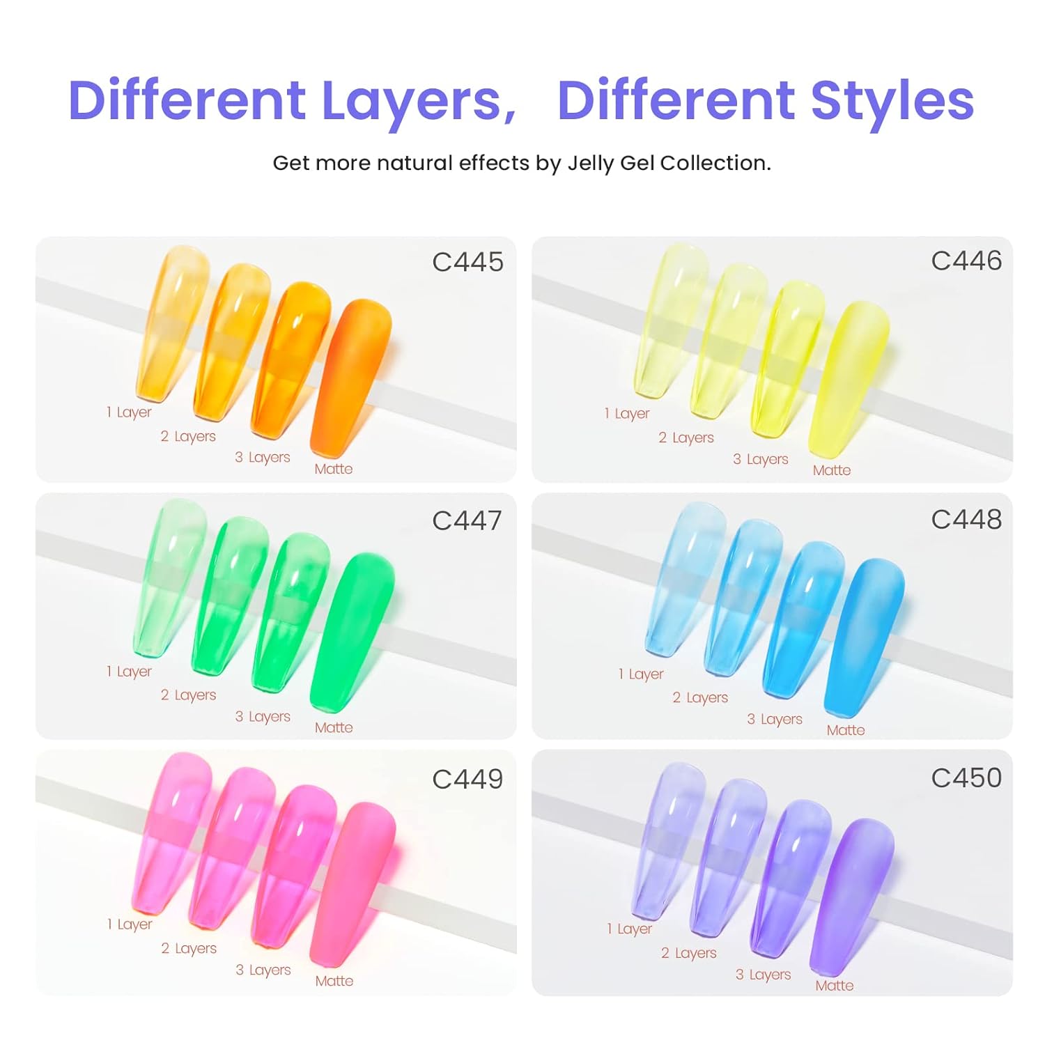 beetles Gel Polish Juego de esmaltes de uñas de gel de gelatina de 6 colores, kit de gel de uñas de neón con esmalte de uñas de gel, 6 colores,