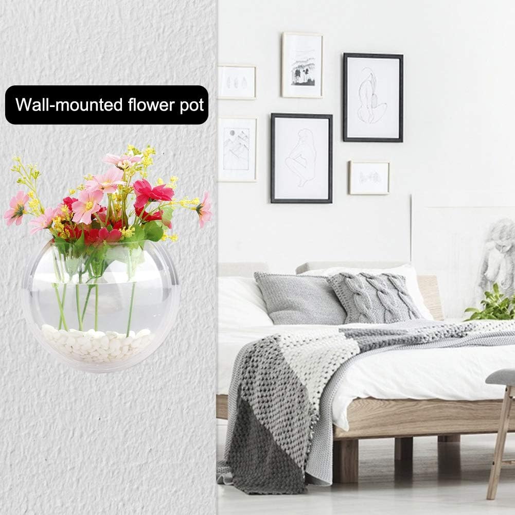 Paquete de 2 peceras montados en la pared, 7.8 fl oz de acrílico transparente redondo, decoración de pared de peces de burbujas para colgar en la