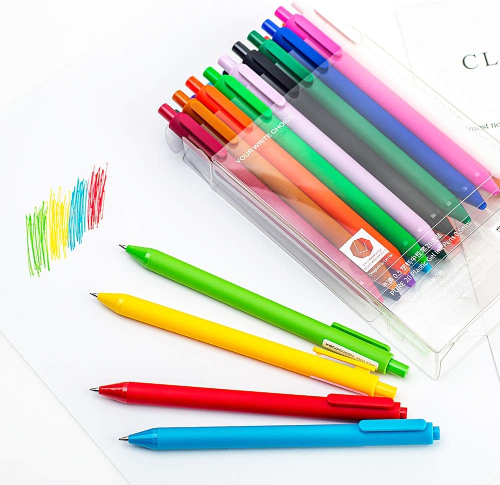 KACO Bolígrafos de tinta de gel retráctil suaves al tacto, 0.5mm, punta fina