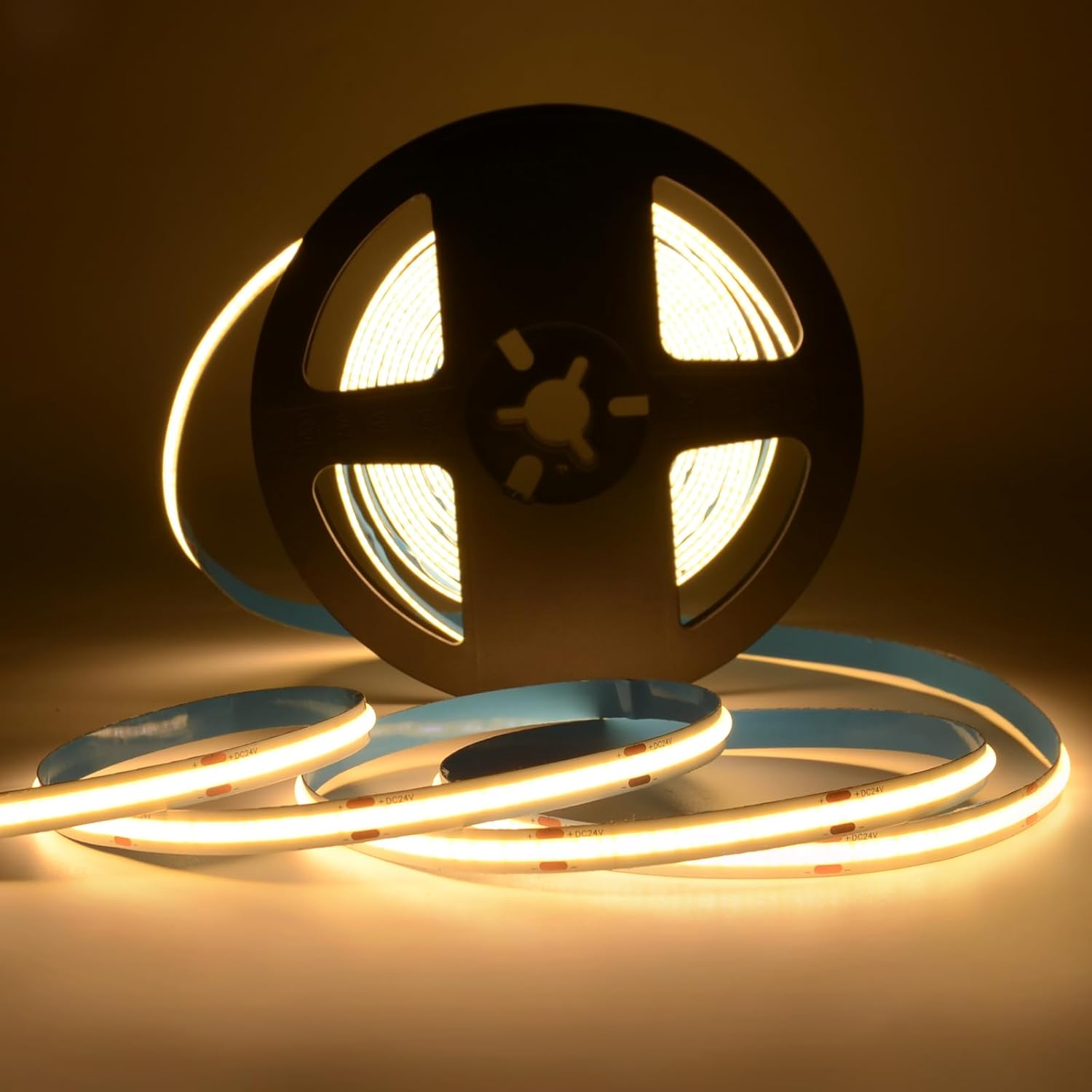 Tira de luces LED mazorcas de 16 pies y 12 V de alta densidad, 320 LED, luz blanca cálida de 9.6 Wm, 3000 K, CRI 90+, 0.315 in de ancho, tira de luz
