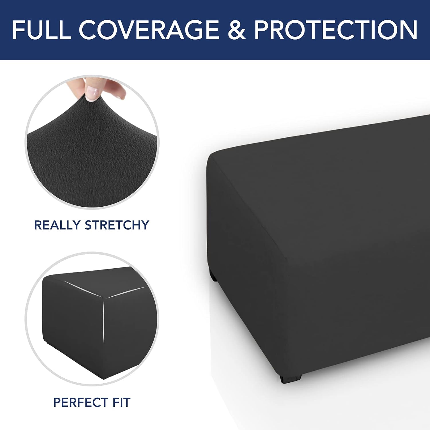 PureFit Funda otomana rectangular súper elástica y suave de ajuste  Fundas otomanas para taburete de pies y muebles de almacenamiento plegables para