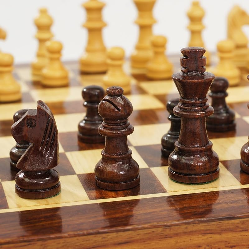GAENZA Nuevo juego de ajedrez profesional, juego de ajedrez de madera plegable hecho a mano, piezas de ajedrez y ranuras de almacenamiento, juegos