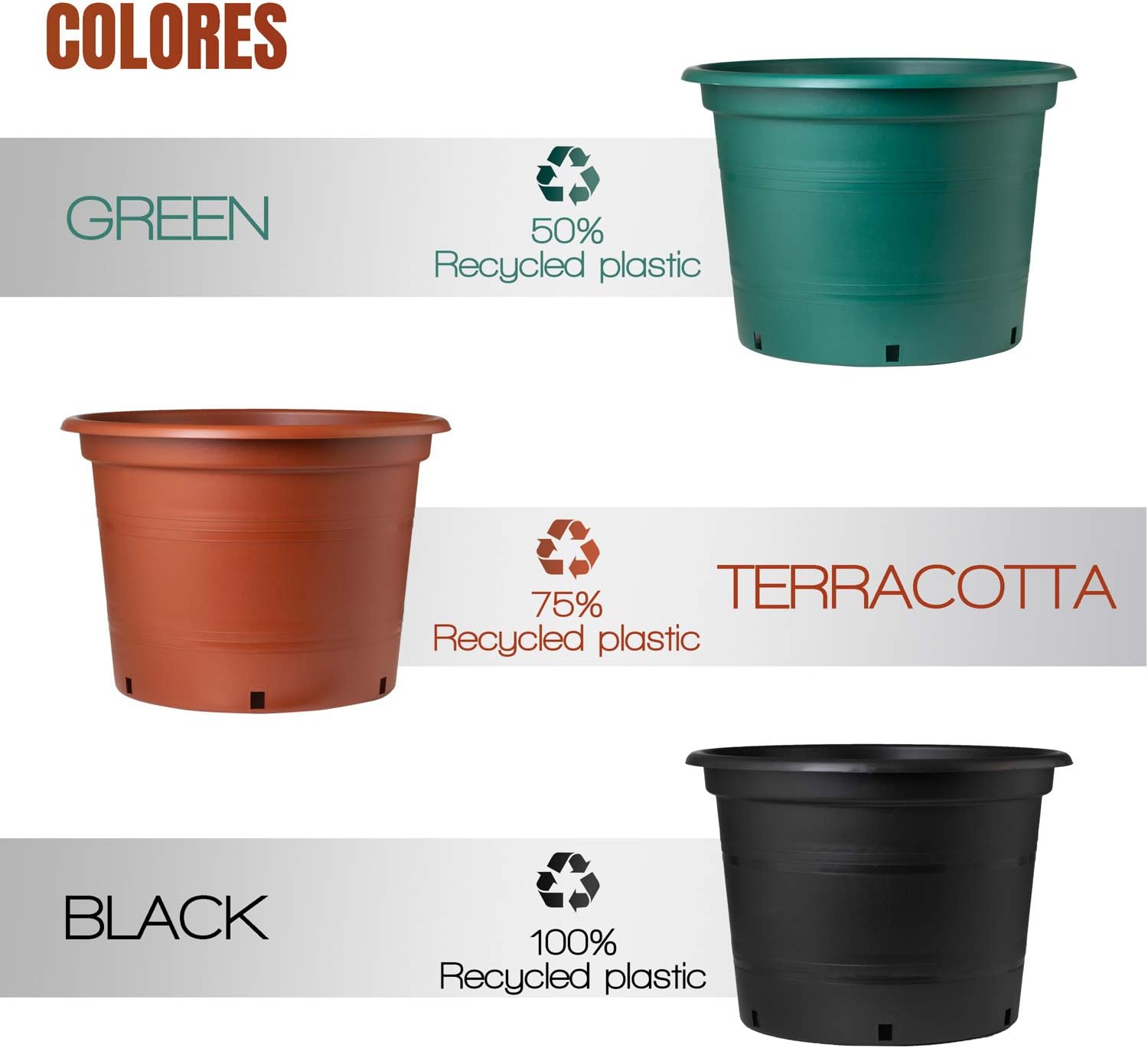 KameL – Macetas de 5 galones para plantas – 5 macetas de vivero de 5 galones – Macetas de plástico grandes altamente duraderas y resistentes –