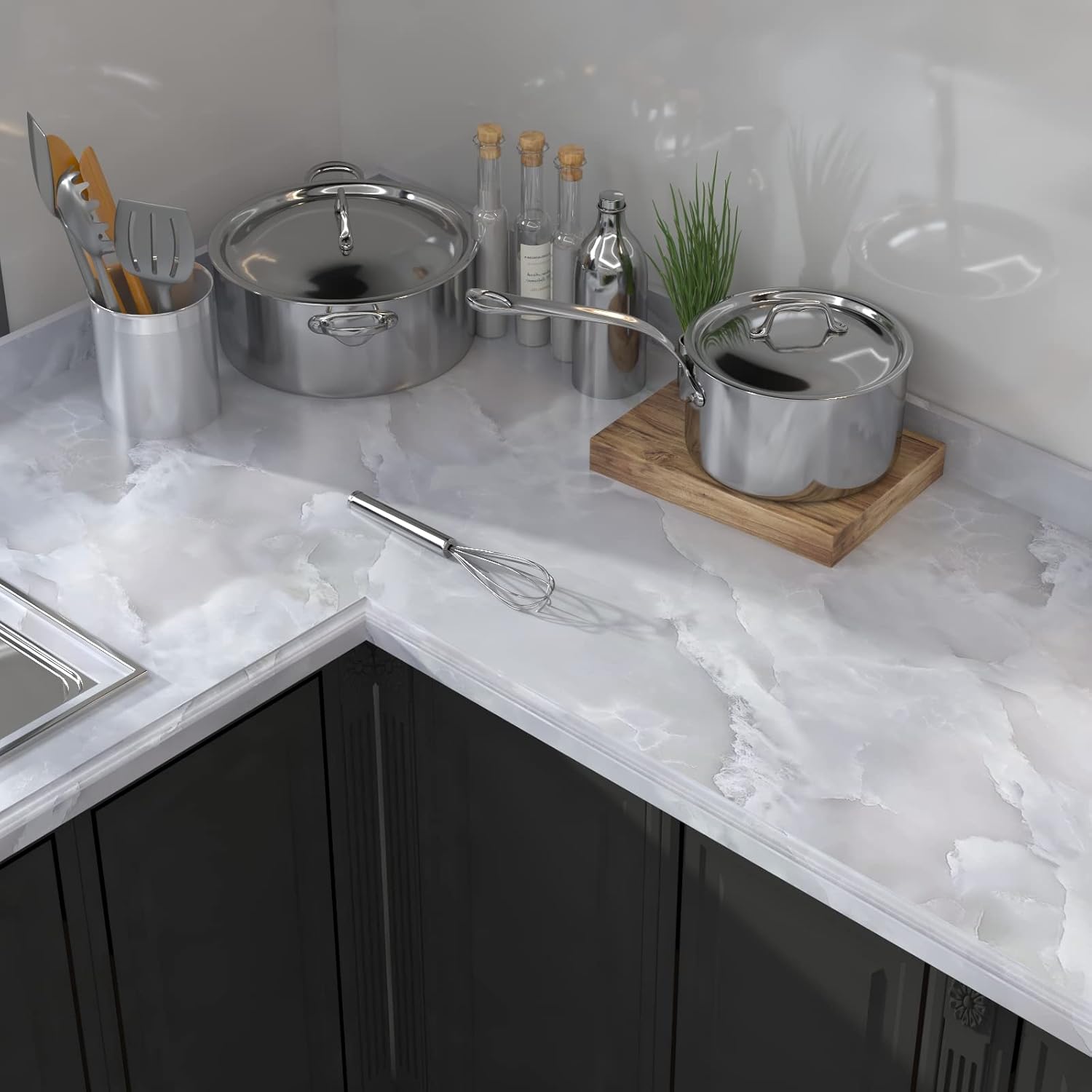Papel de contacto de mármol gris de 35 x 196 pulgadas, papel tapiz de mármol, papel tapiz autoadhesivo para paredes de cocina, impermeable, fácil de