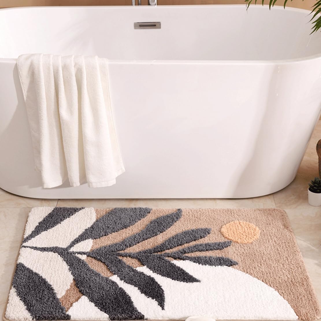 NIOKIT Alfombras de baño de microfibra con hojas de lujo, antideslizantes, de lujo, fuertes, absorbentes de agua, lavables a máquina, ultra suaves,