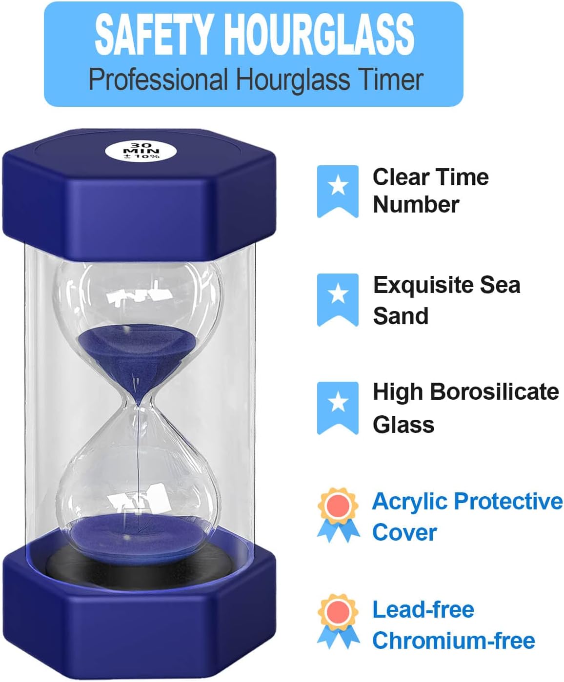 SuLiao Reloj de arena con temporizador de arena de 90 minutos para niños, reloj de arena irrompible grande de 6.3 pulgadas, reloj de arena de