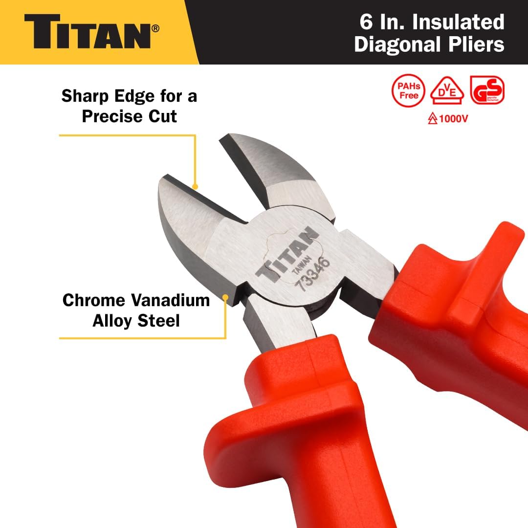 Titan 73346 Alicates diagonales aislados VDE de 6 pulgadas