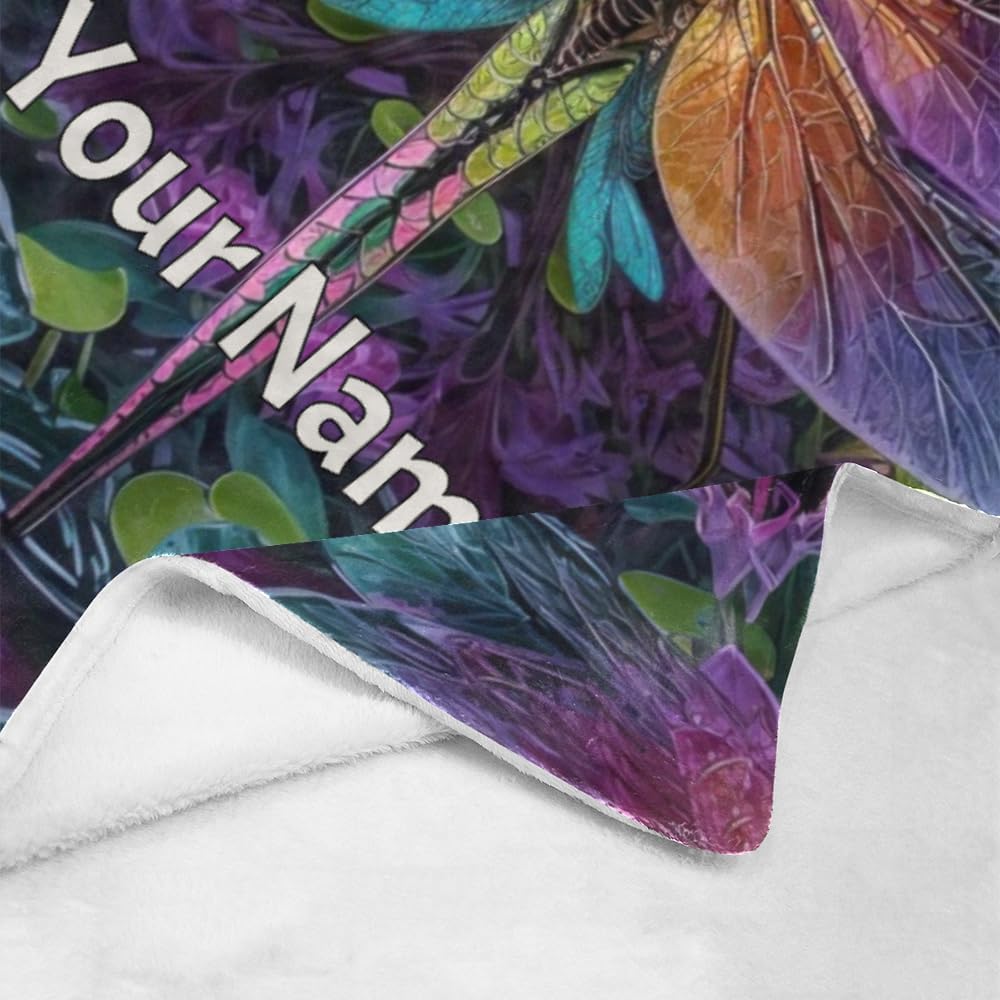Manta personalizada con texto del nombre, manta personalizada de libélula de forro polar súper suave para sofá, cama (50 x 60 pulgadas)