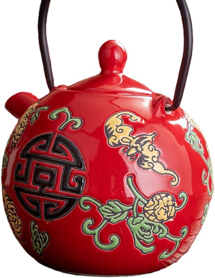TANFEI Juego de té tradicional de cerámica china, juego de té para fiesta de ceremonia de boda, tetera de porcelana roja china con tazas de té y