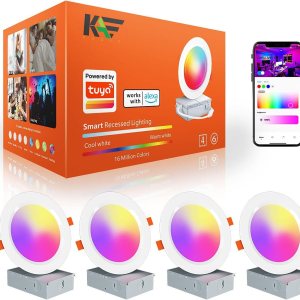 Kaqur – Iluminación empotrable inteligente WiFi de 6 pulgadas, 12 W, 1300 lm, RGBCW, LED inteligente con caja de conexiones, funciona con Kaqur – Iluminación empotrable inteligente WiFi de 6 pulgadas, 12 W, 1300 lm, RGBCW, LED inteligente con caja de conexiones, funciona con