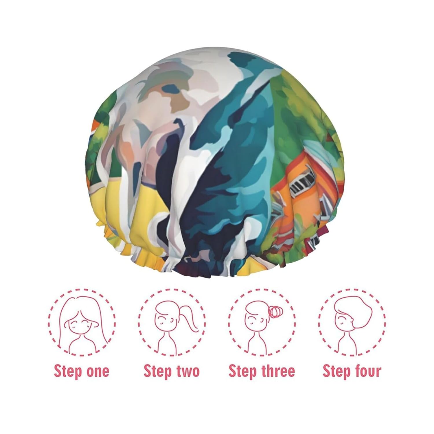 A Home Dog Reusable Double Layer Waterproof Shower Cap With Elastic Cord For Home Cleaning Facial Care Shower