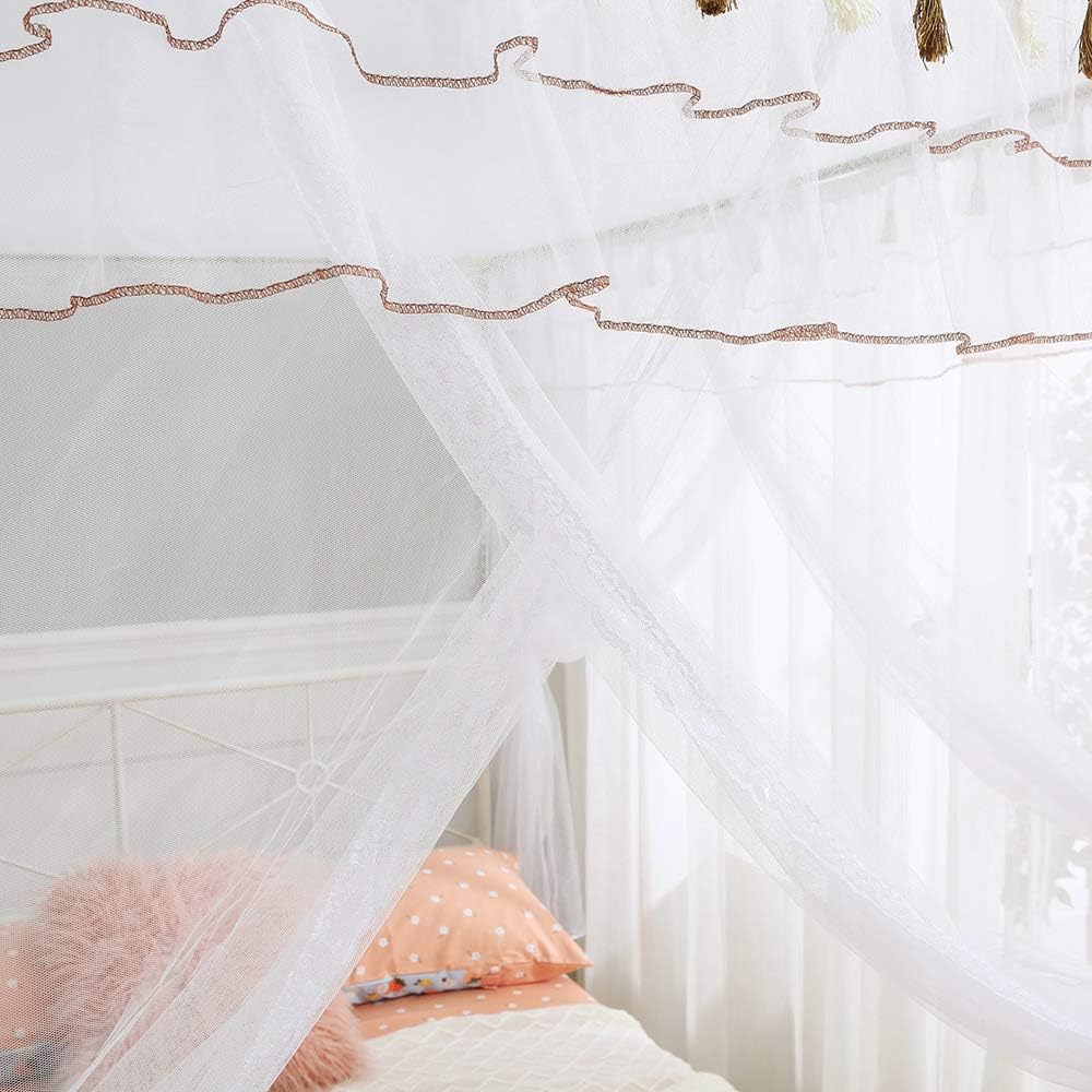 JQWUPUP Cortinas de cama con dosel, mosquitera de 4 esquinas con volantes princesas, dosel de cama para niñas y niños, cuna, decoración de
