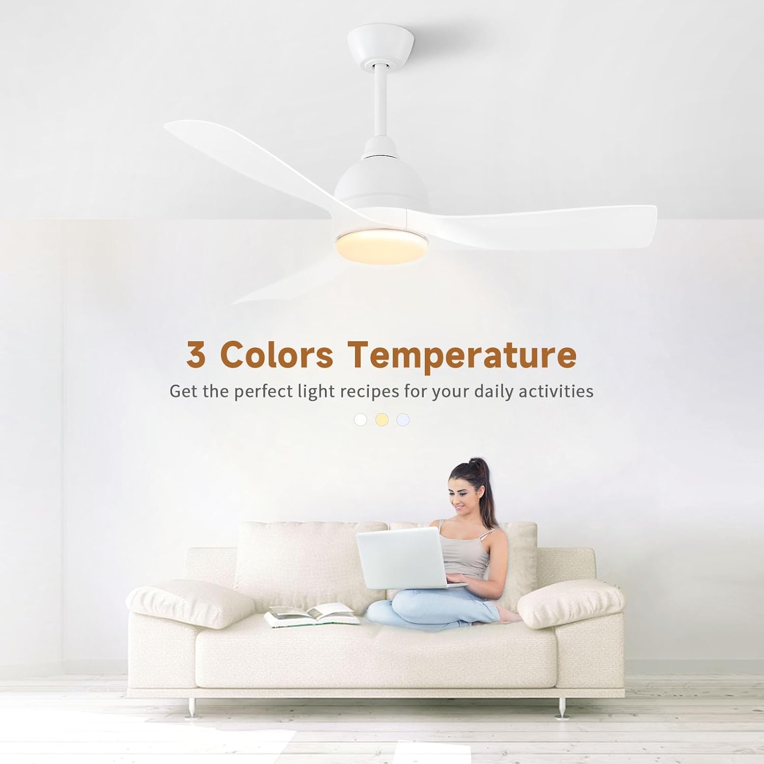 Ventilador de techo con control remoto de luces, ventilador de techo inteligente de 54 pulgadas, motor de CC reversible ETL de 35 W, luz LED
