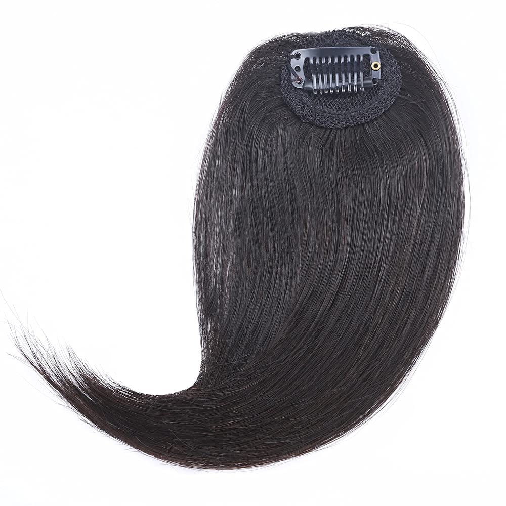 Hairro Extensiones de flequillo lateral ondulado con clip, 100% cabello humano, 2 piezas con clip en la parte media, flequillo francés, lados