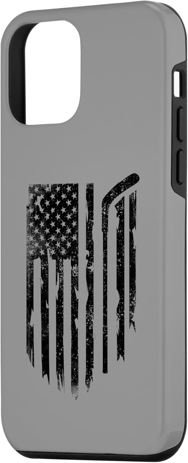 Funda para iPhone 12 mini Hockey con la bandera estadounidense para hombres, mujeres y niños