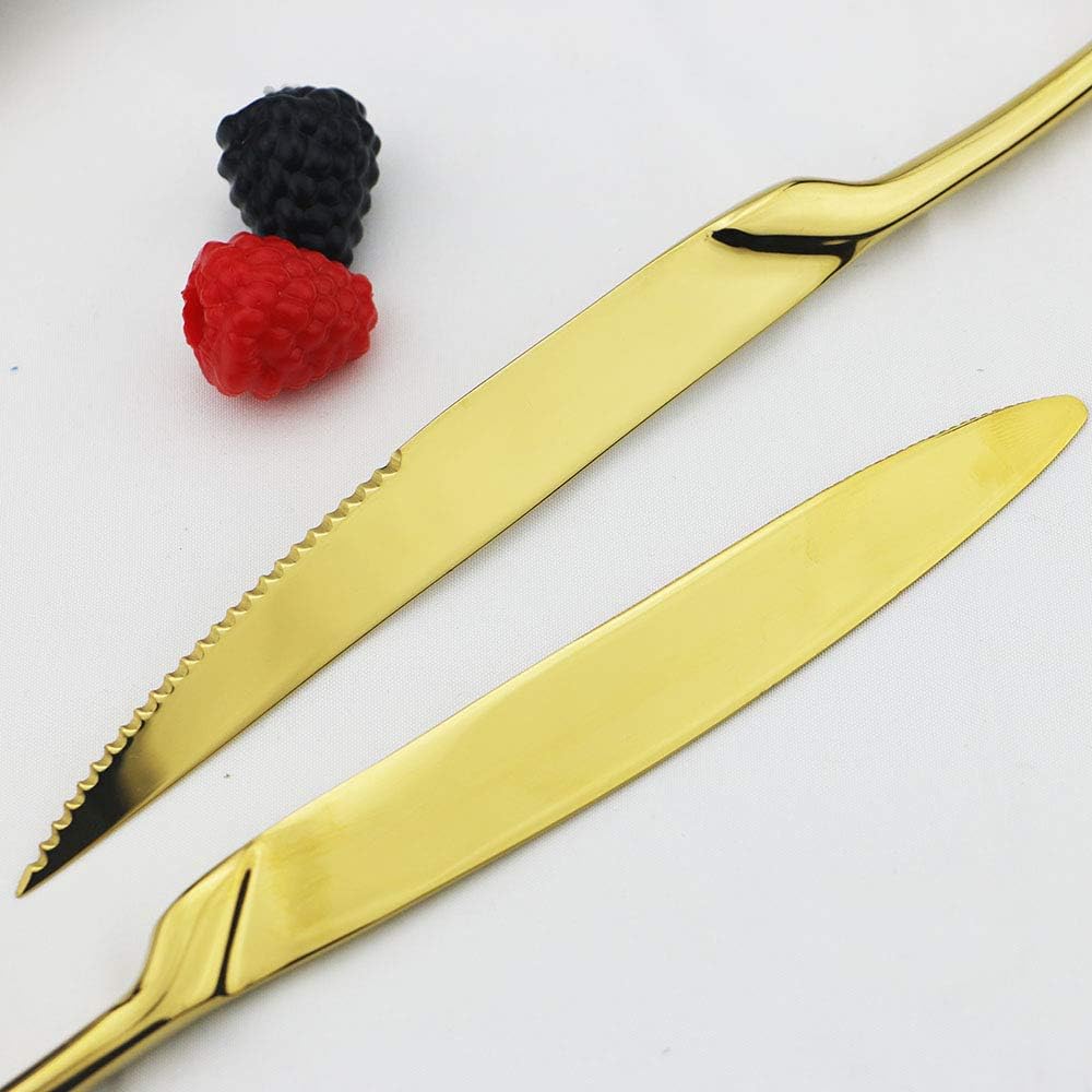 JASHII Juego de cubiertos dorados de 24 piezas, juego de vajilla de acero inoxidable 1810 para 4, incluye cuchillo, tenedorcuchara, pulido con