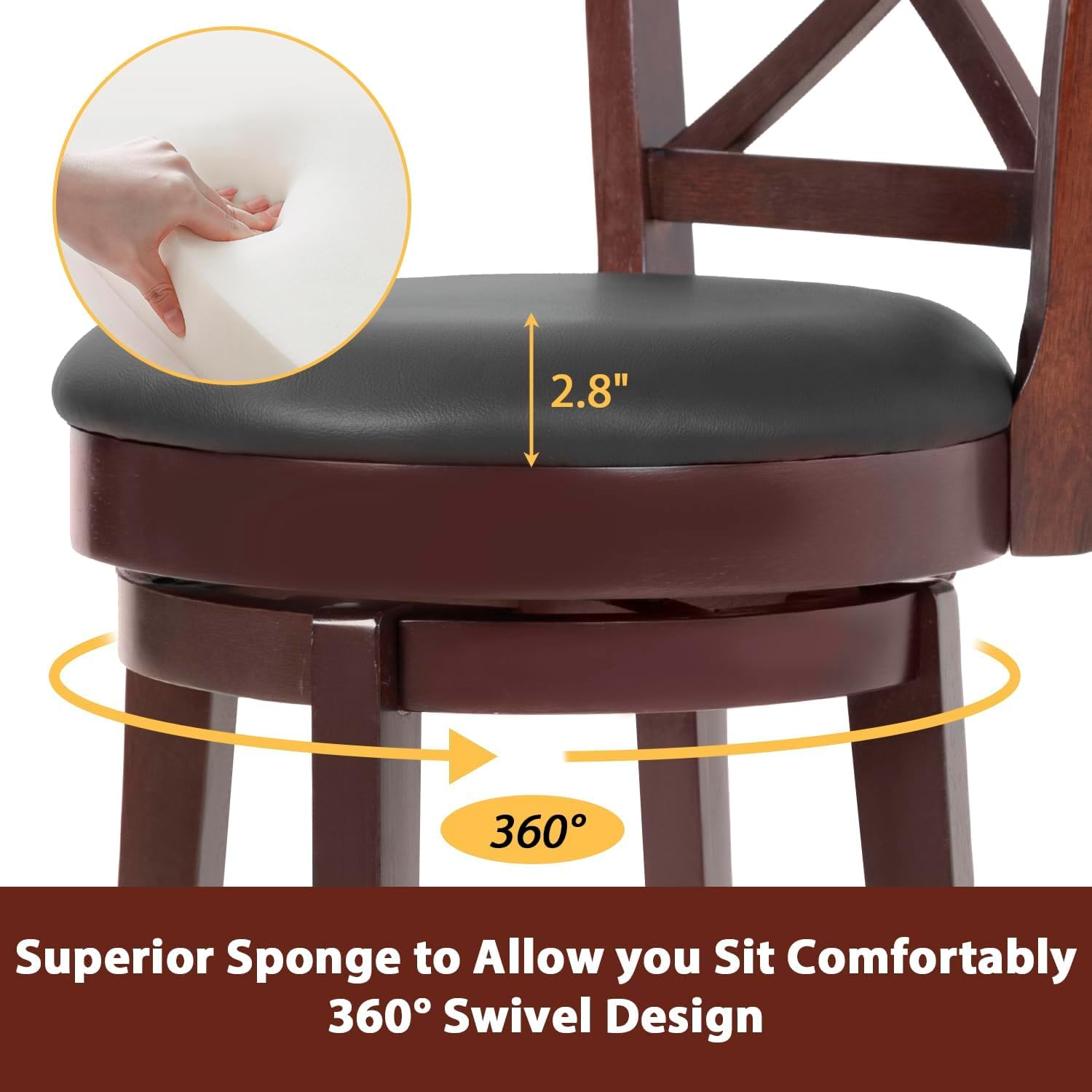 Taburetes de bar de altura de mostrador, taburetes de bar para isla de cocina, taburetes de mostrador de cuero sintético con respaldo bajo de madera