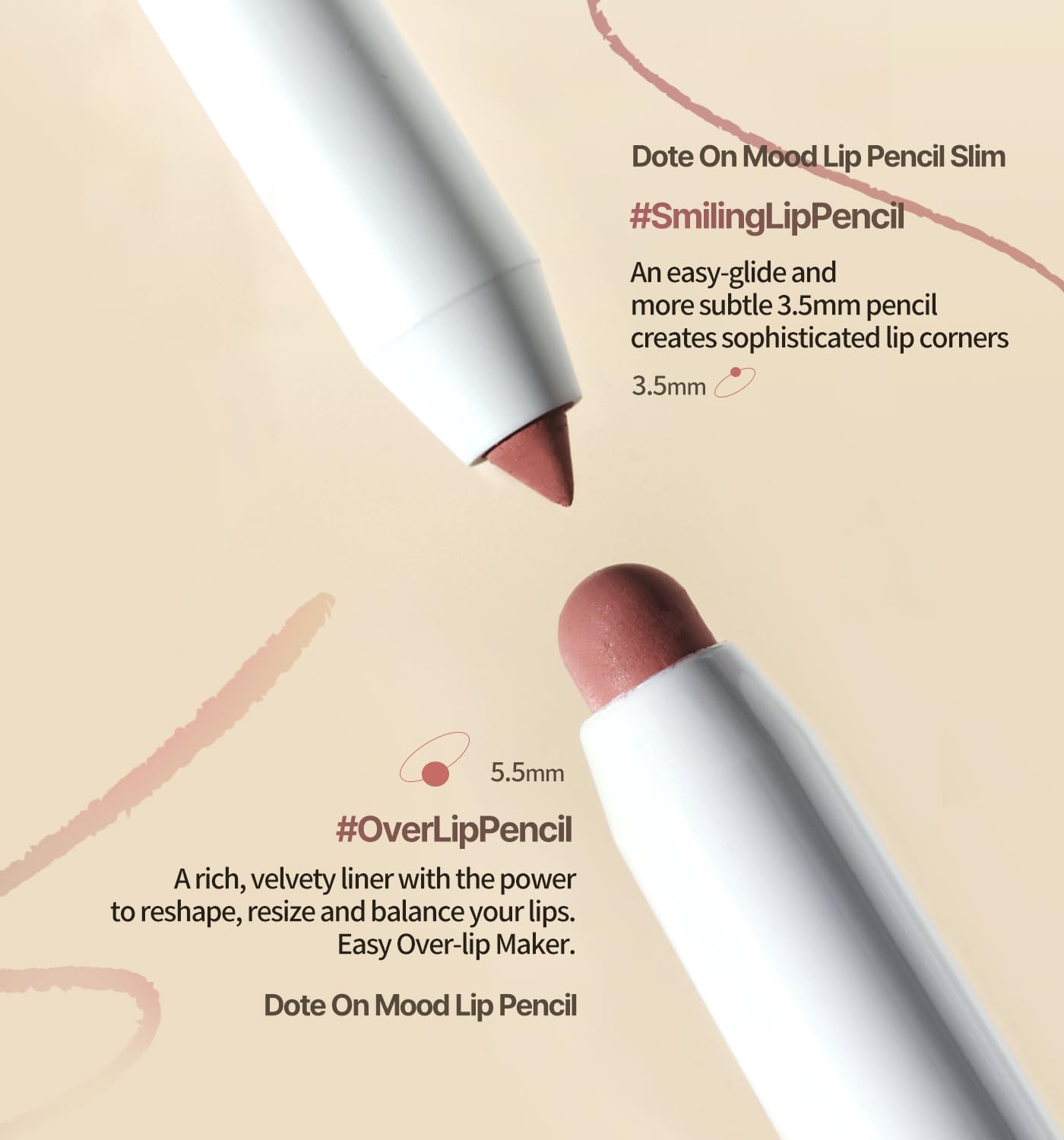Heart Percent Dote On Mood Lápiz labial, lápiz labial cremoso de larga duración, delineador de color liso, lápiz labial retráctil 0.03 oz, 06. Color