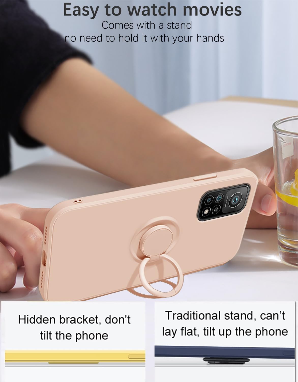 Funda compatible con Xiaomi Mi 10T Pro con soporte de anillo verde, funda para teléfono Xiaomi Mi 10T Pro, funda de silicona líquida con forro de
