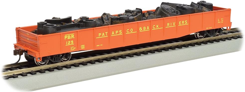 Coche de góndola con extremo caído de 50 y 6 pulgadas con carga de chatarra – PATAPSCO & RÍOS TRASEROS – Escala HO
