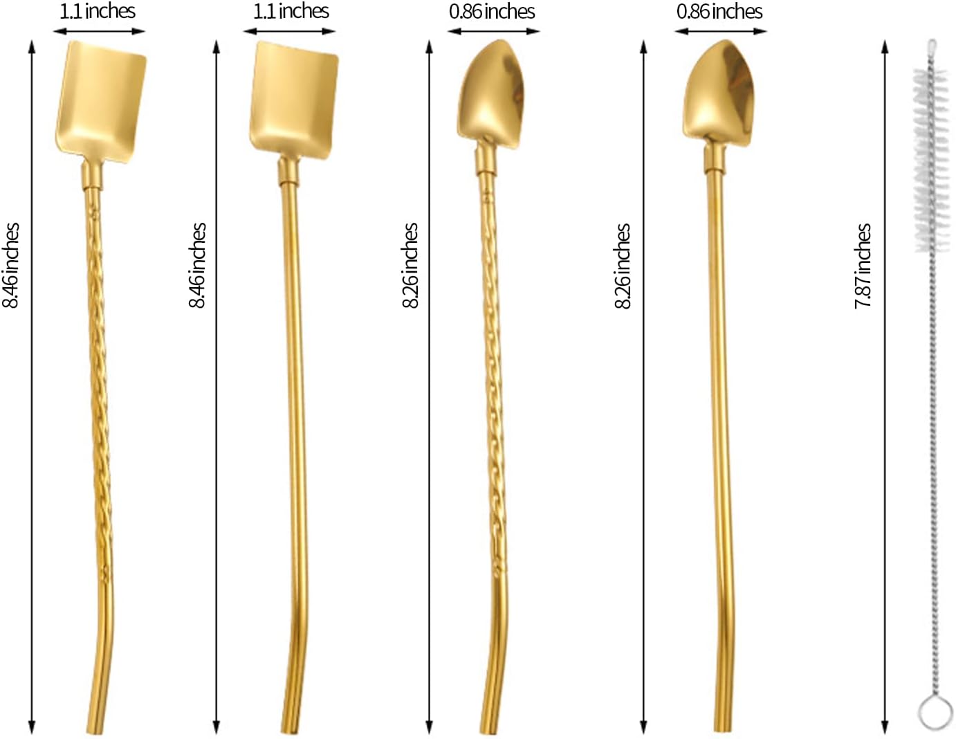 Cucharas de té helado con mango largo de 8.46 pulgadas de largo, cuchara de sandía, cuchara de cóctel de acero inoxidable, adecuada para cucharas de