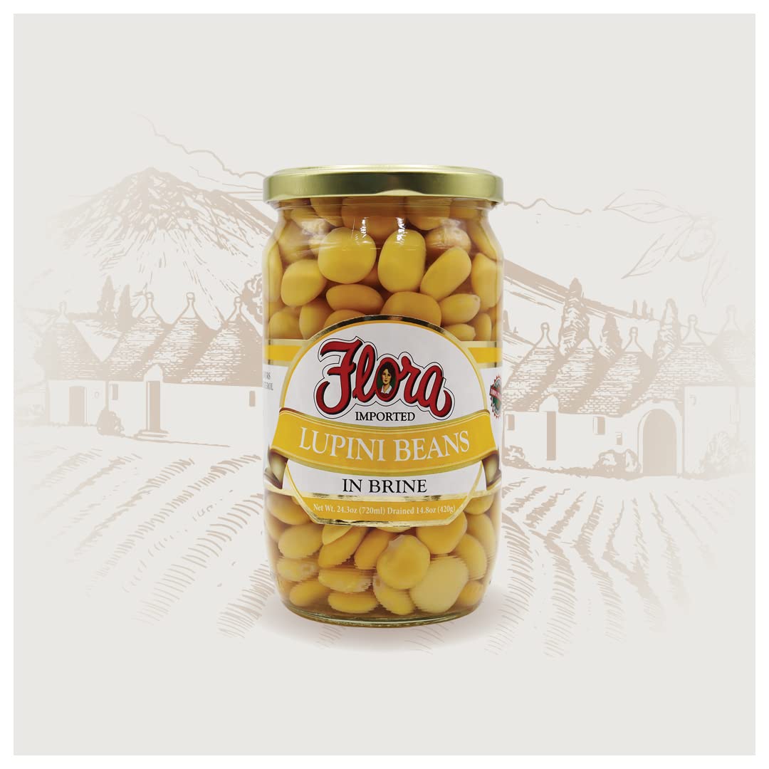 Flora Foods Lupini Frijoles  Bocadillo saludable listo para comer  Tarro de 24 onzas (23.99 oz)  Importado 100% italiano  Todo natural  Sin OGM