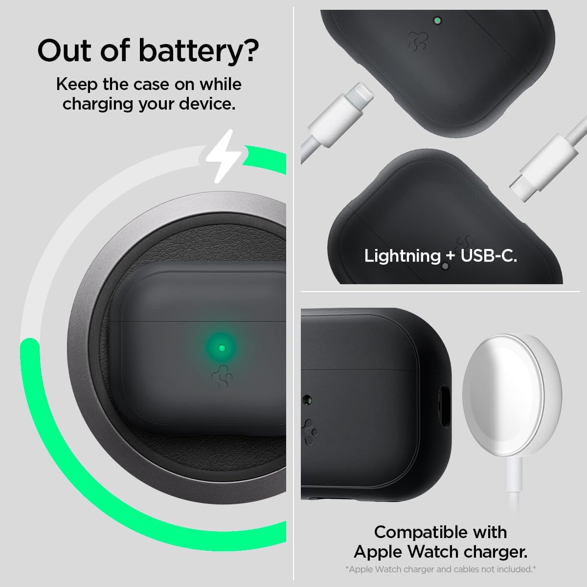 Spigen Funda de silicona diseñada para AirPods Pro de 2 generación 20222023 (cable USB-CLightening) Airpods Pro 2 con cordón, color negro y negro
