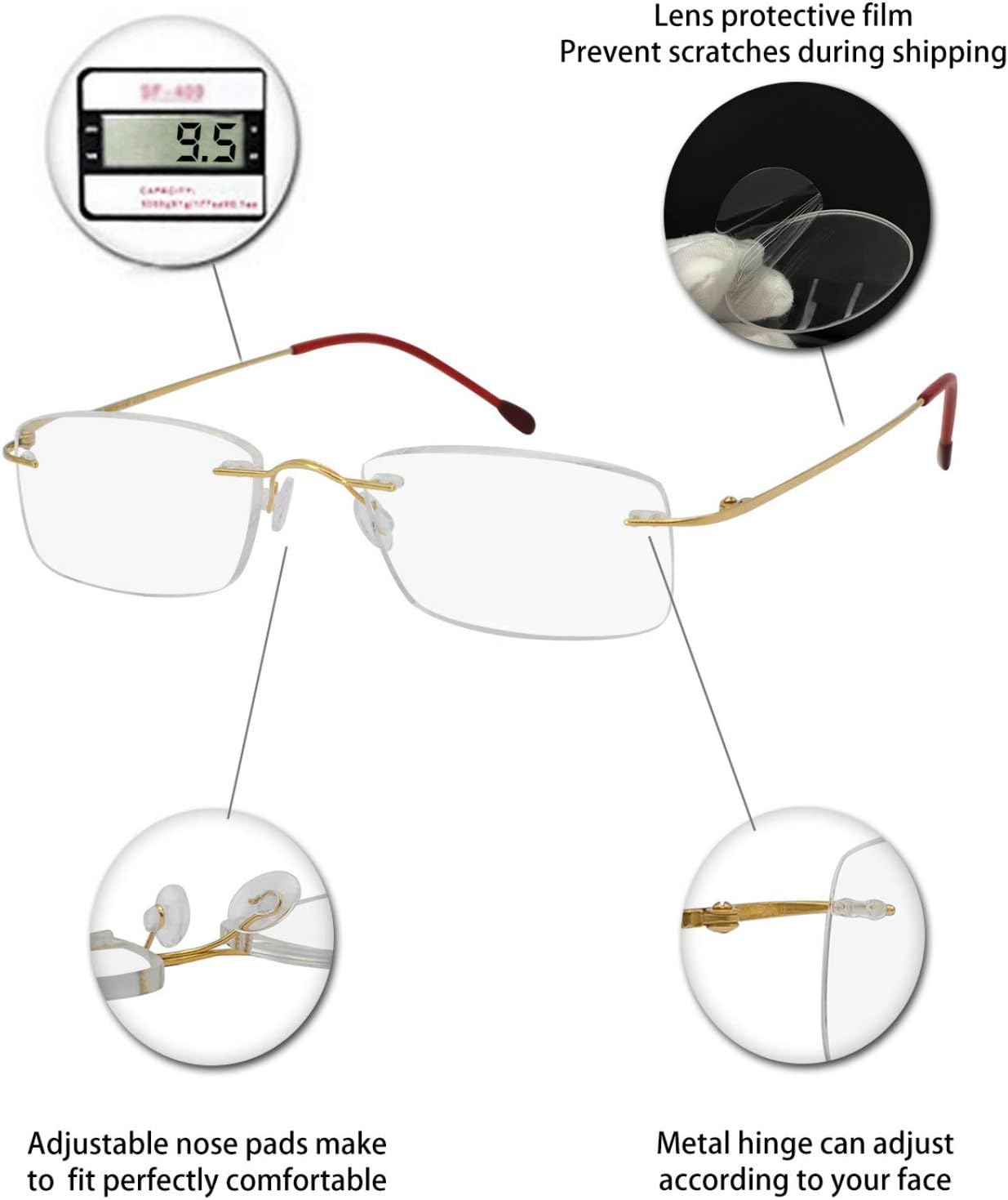 OCCI CHIARI Gafas de lectura 2.0 para hombre y mujer, lector sin marco, bisagra de resorte duradera 1.0 1.5 2.0 2.5 3.0 3.5 potencia 1.25 1.75 2.25