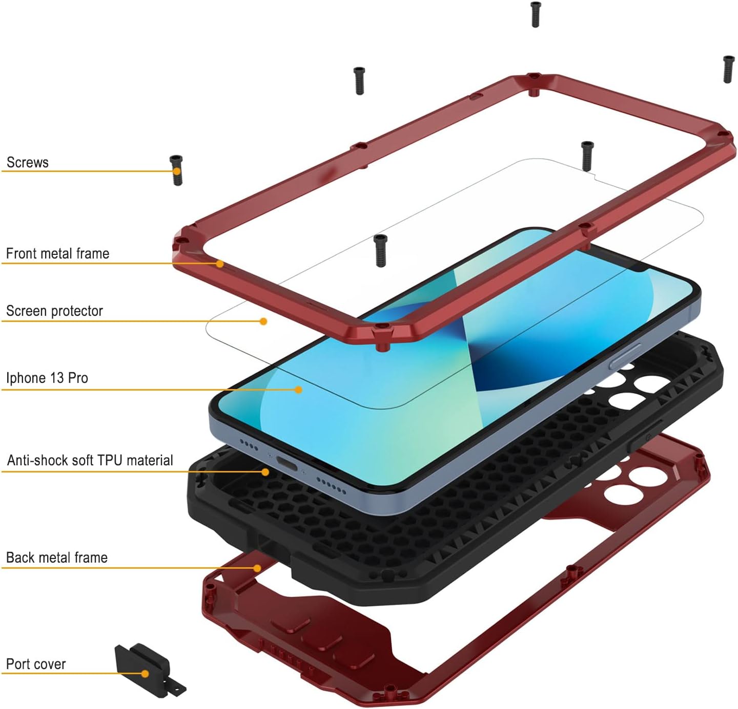 PunkCase Funda de metal para iPhone 13 Pro 2.0  Cubierta de armadura resistente  Diseño de aluminio y TPU de cuerpo completo con protector de